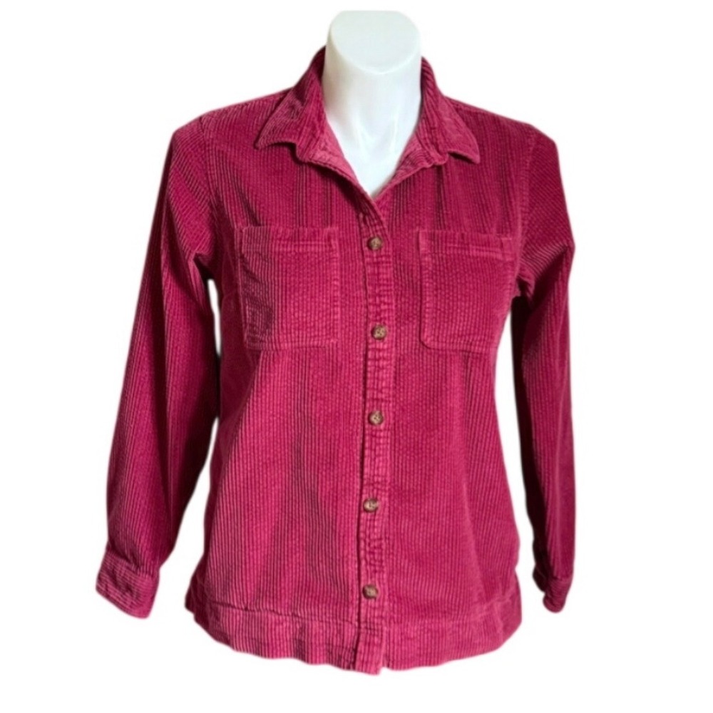 LL Bean Womens Medium Corduroy Button Down Shirt Raspberry Pink Cotton 510773